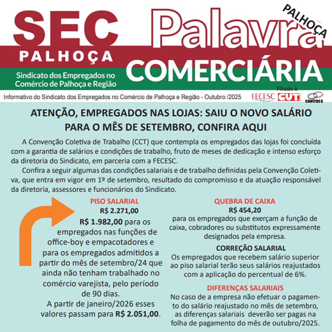 imagem informativo CCT Lojas Palhoça 2025/2026