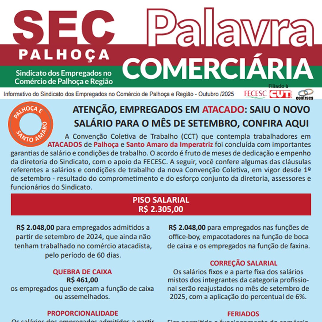 imagem informativo CCT Atacados Águas Mornas, Angelina, Anitápolis, Palhoça, Ranço Queimado, Santo Amaro da Imperatriz e São Bonifácio 2025/2026